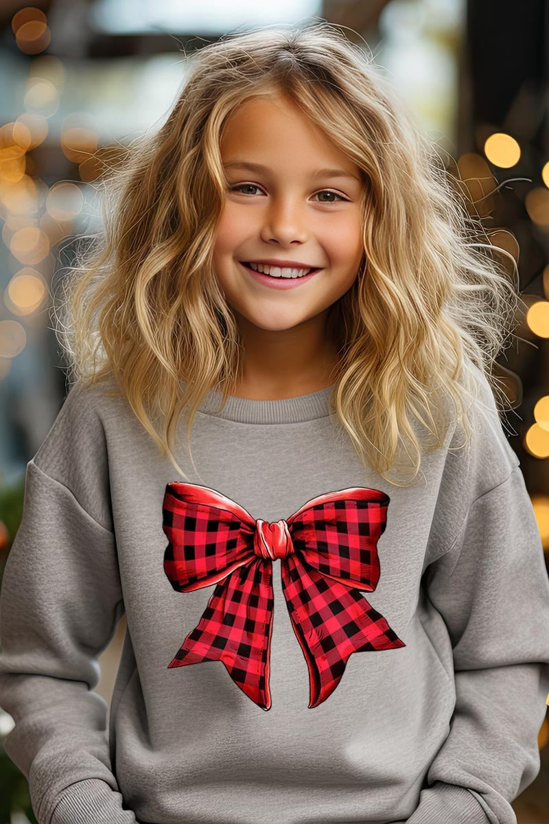 UL180B-E3198Z Red Buffalo Plaid Bow Kids Graphic Sweatshirt $20