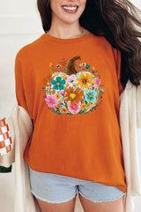 5000P-E3118 Floral Pumpkin Graphic Plus Heavy Cotton Tee $12.75