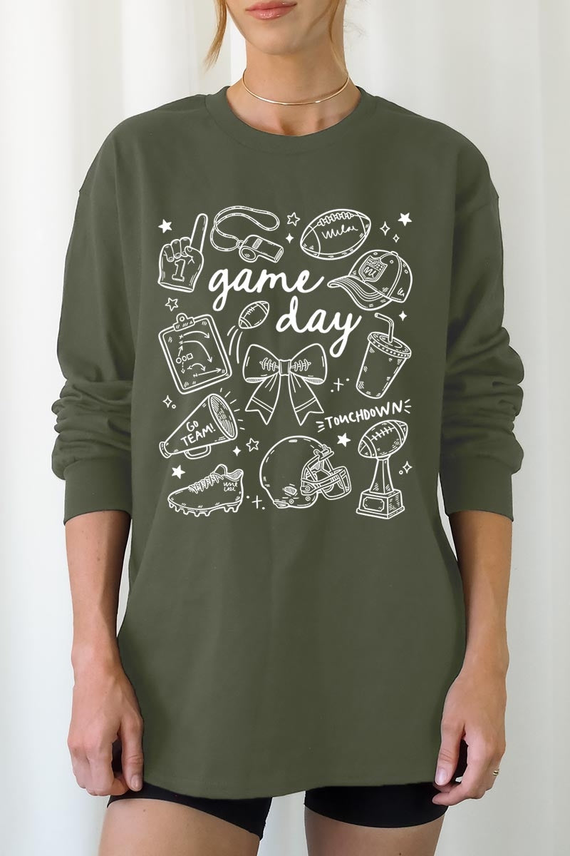 UL240-E3081 Football Doodles Graphic Long Sleeve Tee $13.75
