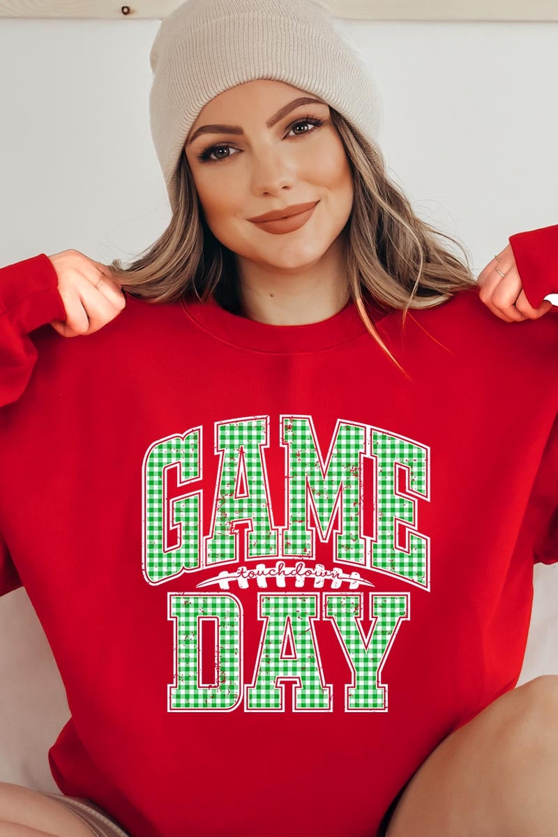 UL180-E3128 Green Gingham Game Day Graphic Sweatshirt $20