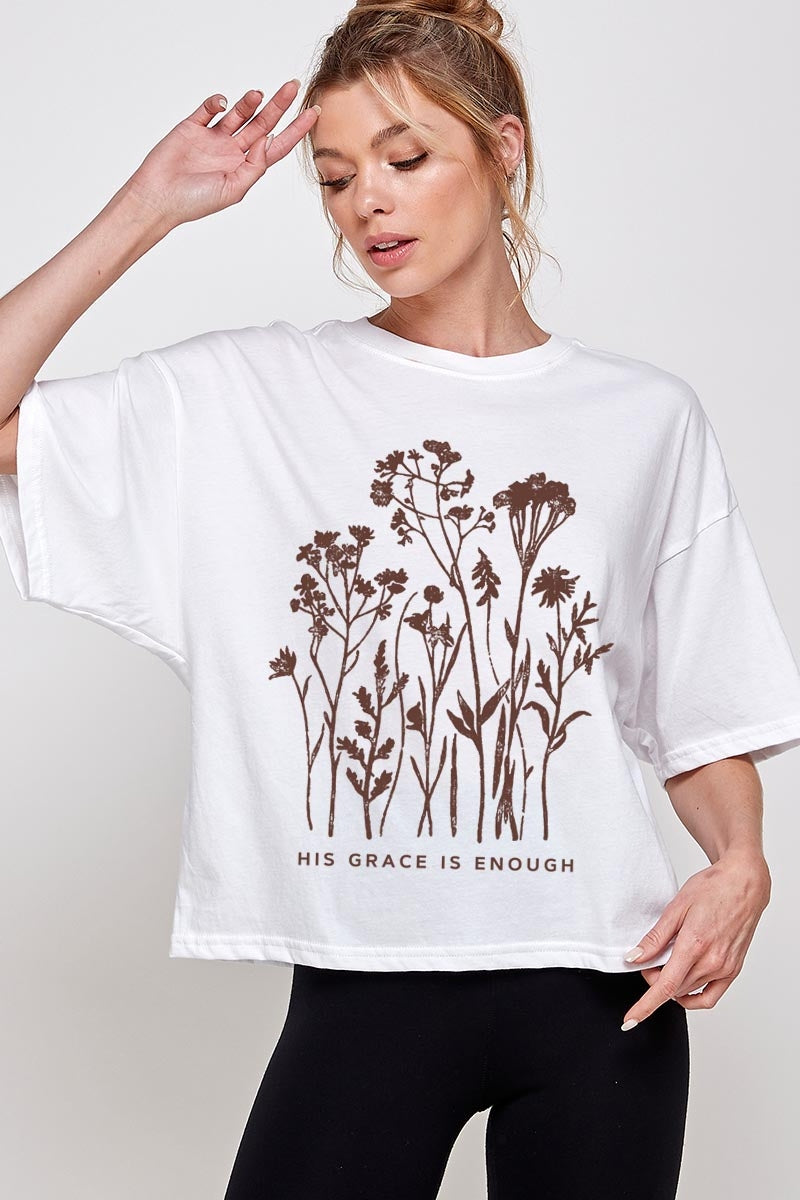 CTS-E3146 Christian Wildflower Graphic Relaxed Crop Top $11