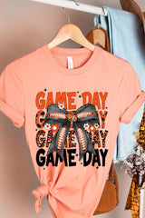 US3001-E3088 Orange Black Football Game Day Bow Graphic Tee $12.5