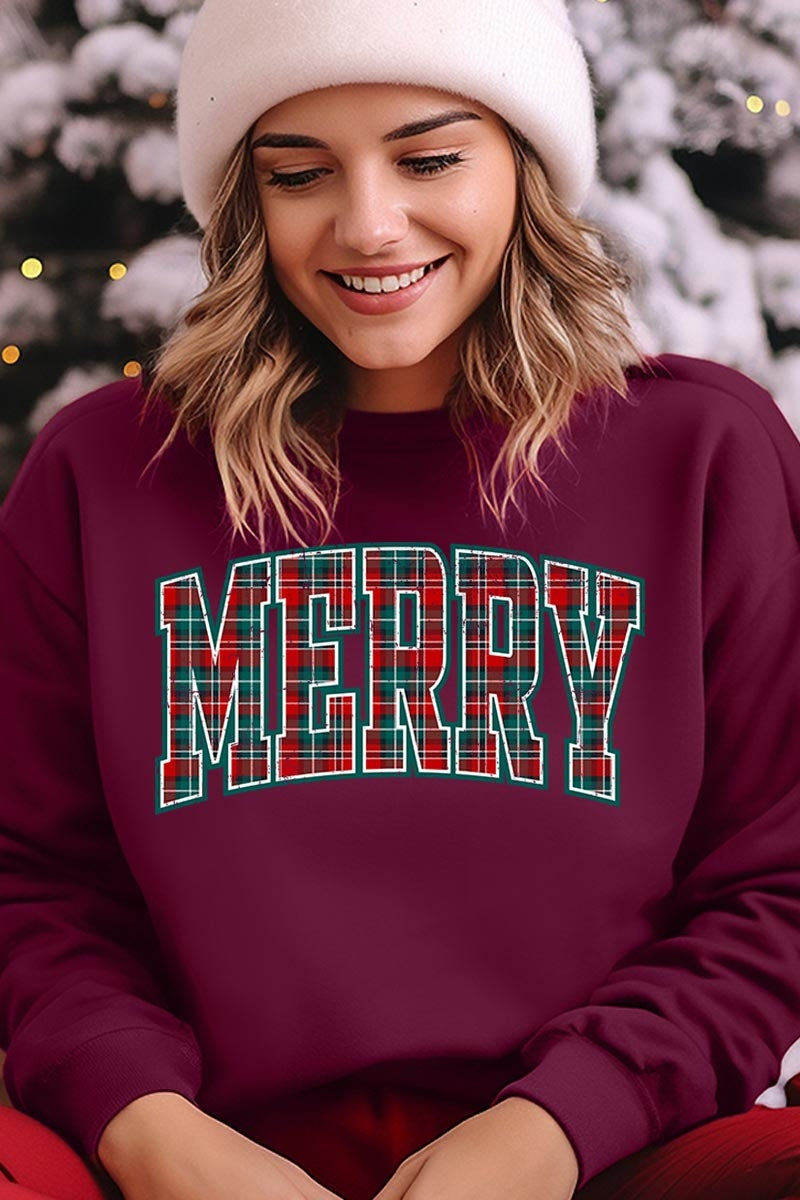 UL180-E3210 Classic Plaid Merry Graphic Sweatshirt $20