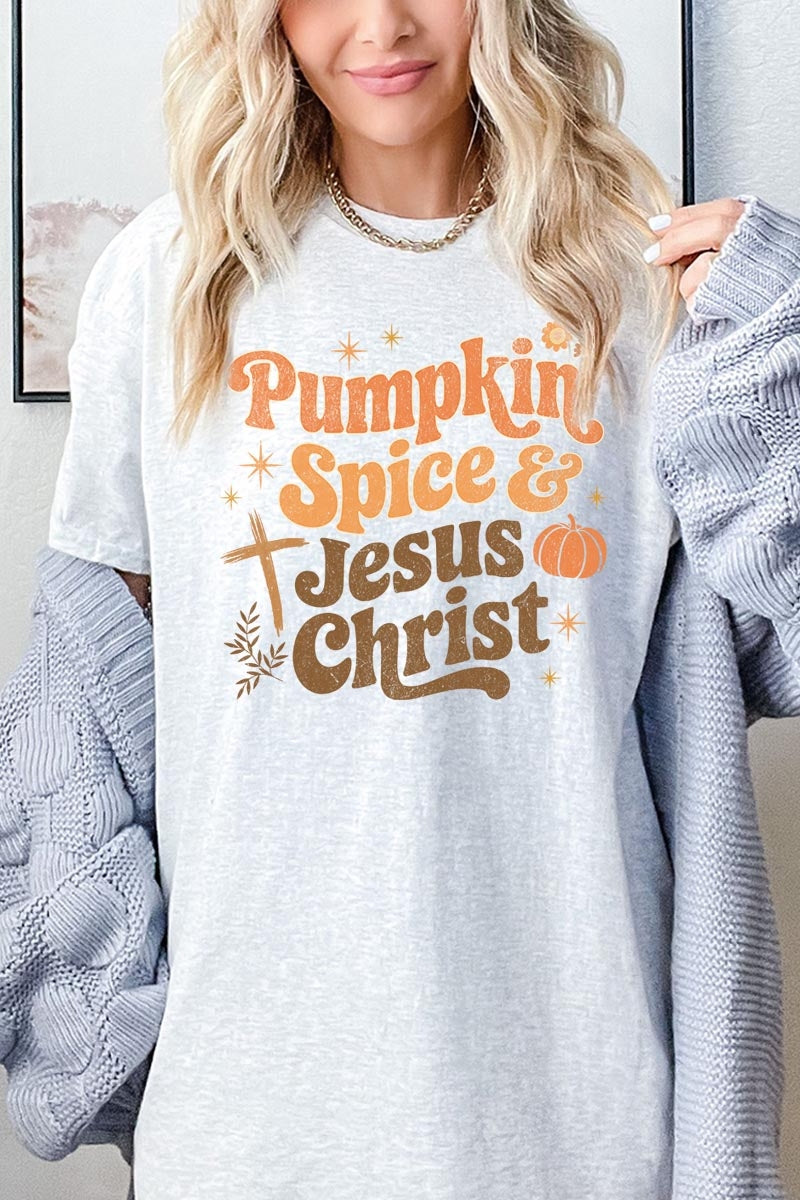 5000P-E3164 Pumpkin Spice & Jesus Graphic Plus Heavy Cotton Tee $12.75