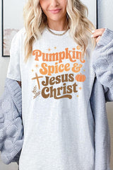 5000P-E3164 Pumpkin Spice & Jesus Graphic Plus Heavy Cotton Tee $12.75