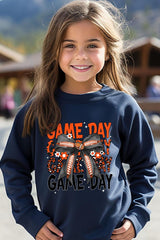 UL180B-E3088Z Orange Black Football Game Day Bow Kids Sweatshirt $20