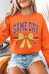 UL180P-E3063 Purple Game Day Football Bow Plus Sweatshirt $25