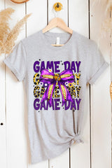US3001P-E3092 Purple Yellow Football Game Day Bow Plus Tee $16