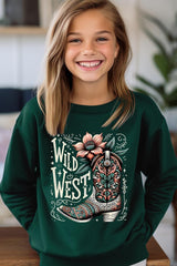 UL180B-E3100Z Wild West Cowgirl Boot Kids Graphic Sweatshirt $20