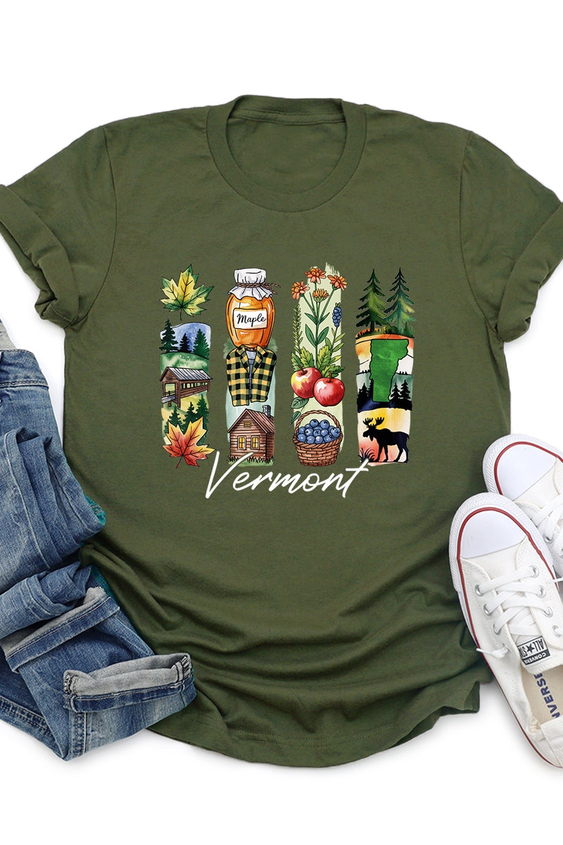 US3001-E3061VT Vermont State Brushstroke Graphic Tee $12.5