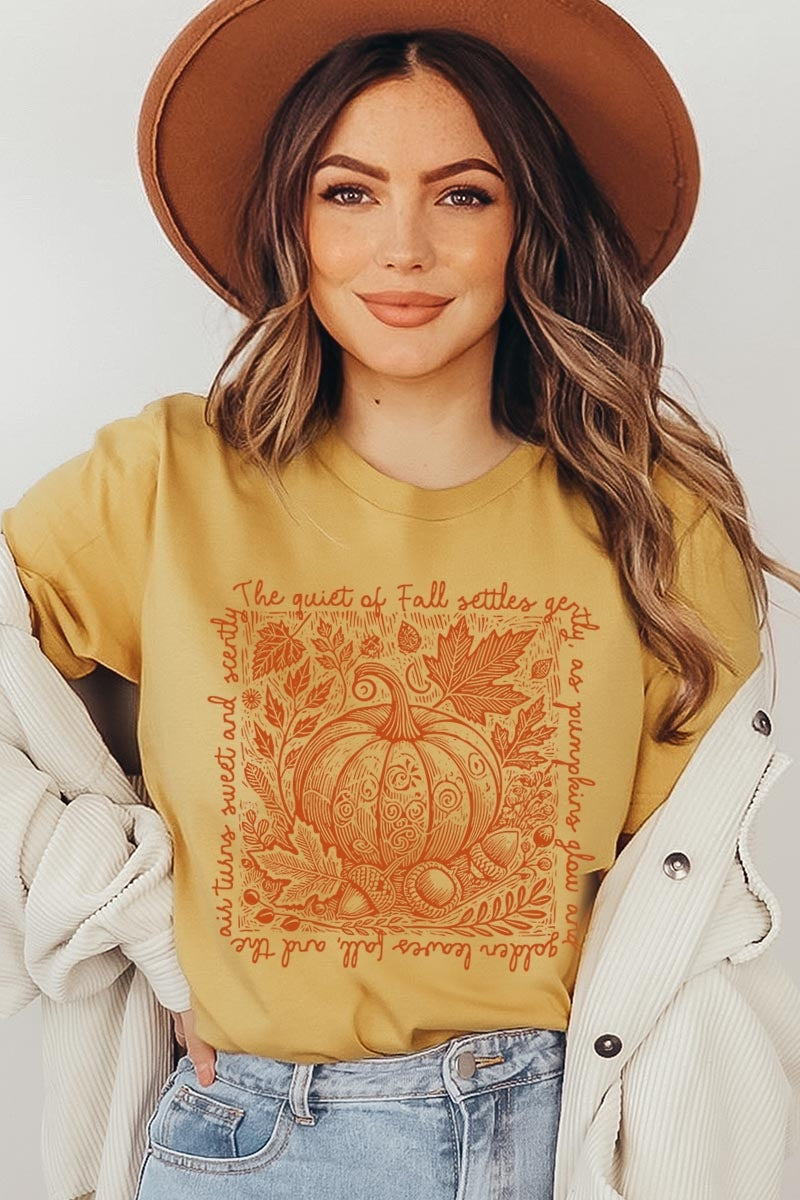 US3001P-E3112 Fall Pumpkin Botanical Graphic Plus Tee $16