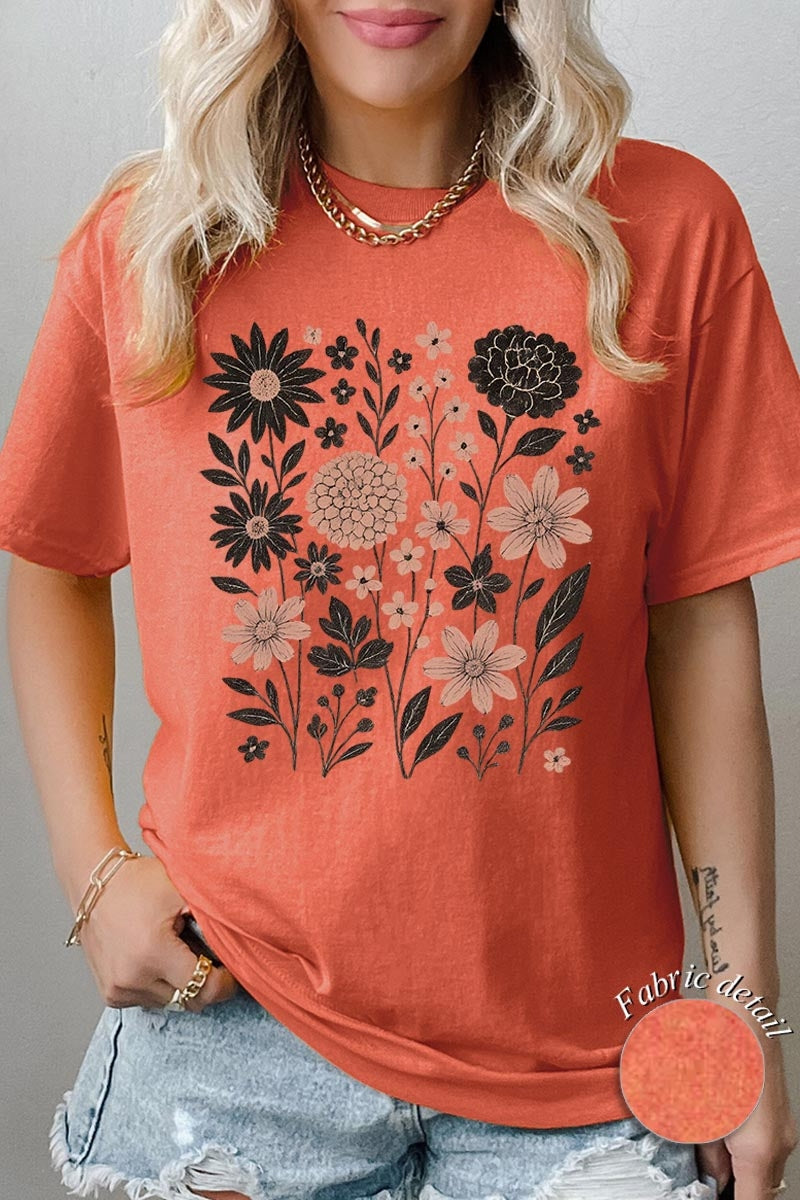 5000-E3178 Fall Floral Garden Graphic Heavy Cotton Tee $9