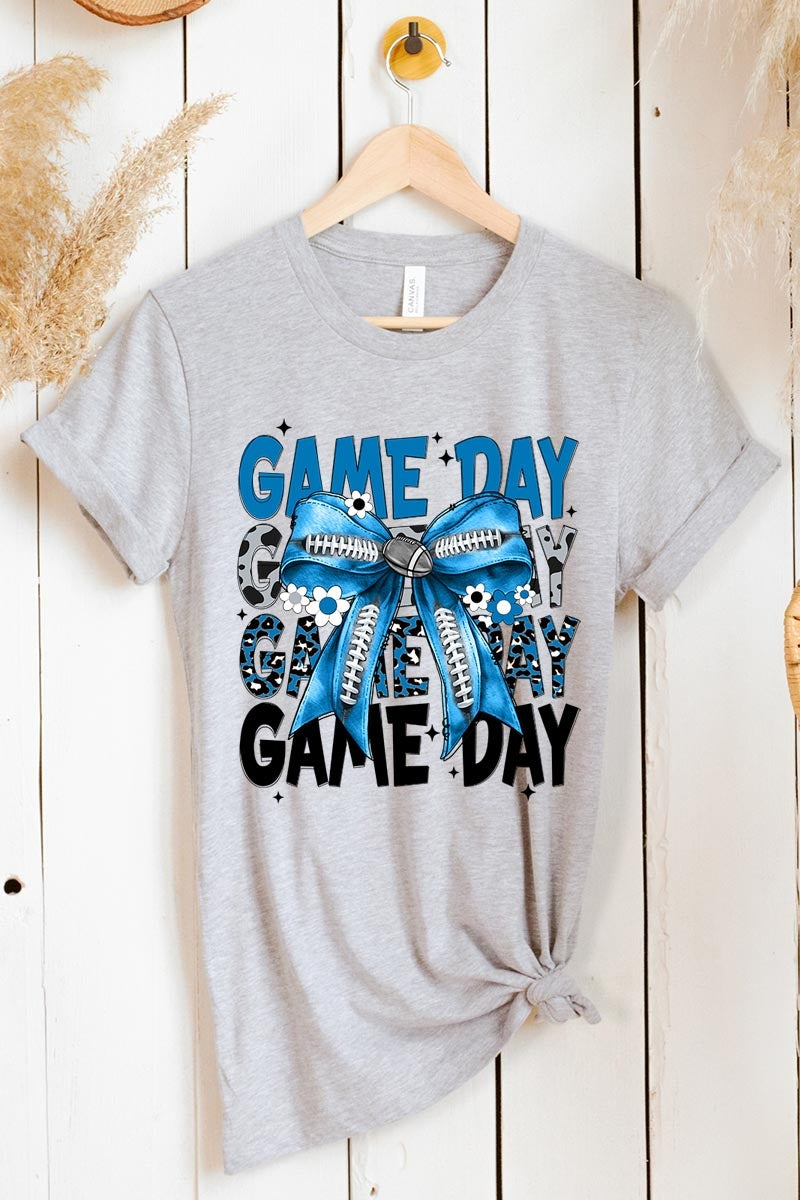 US3001P-E3089 Blue Silver Football Game Day Bow Graphic Plus Tee $16