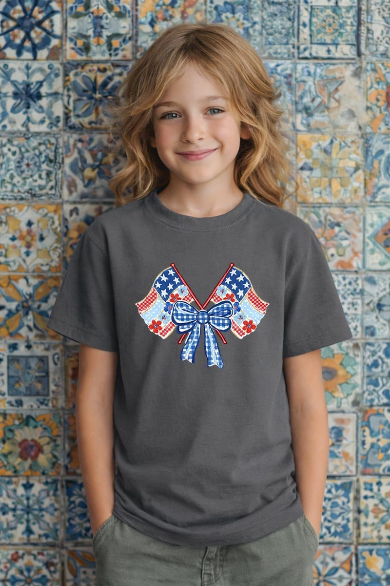 5000B-E3482Z Patriotic Bow Flags Kids Graphic Heavy Cotton Tee $8.5