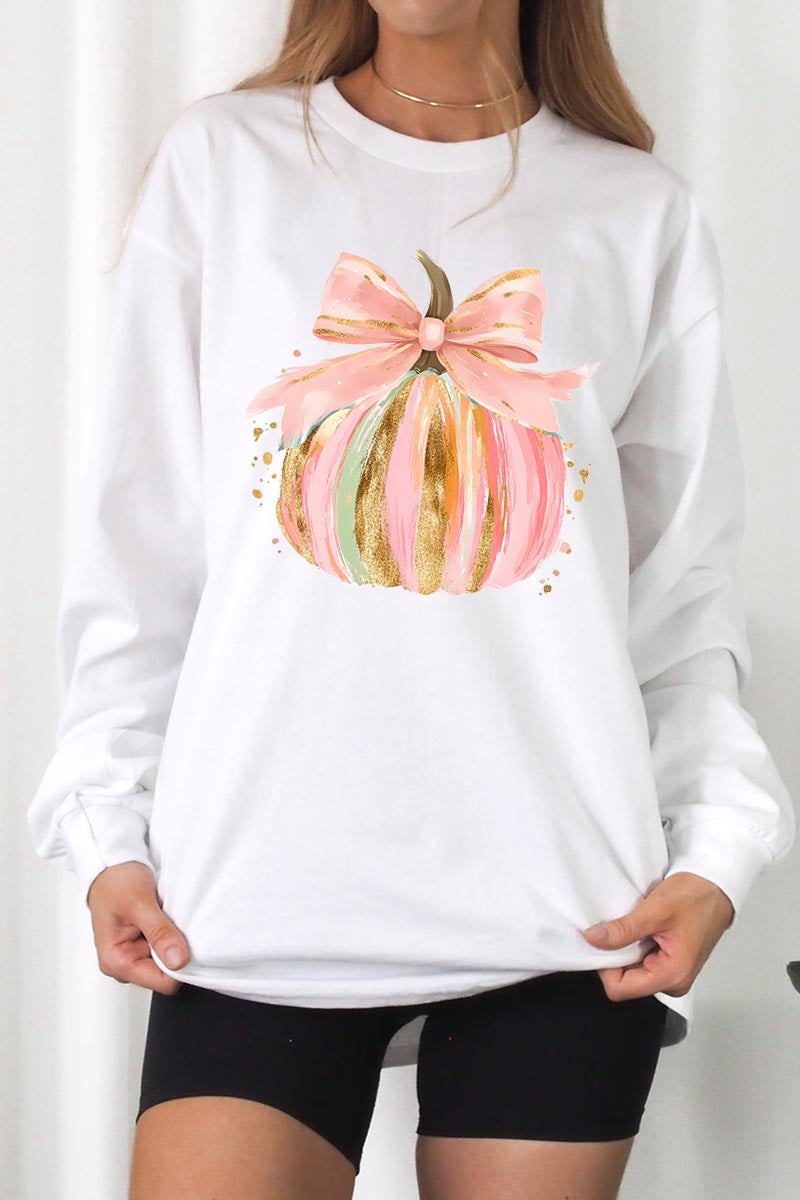 UL240P-E3083 Brushstroke Pumpkin Graphic Plus Long Sleeve Tee $17