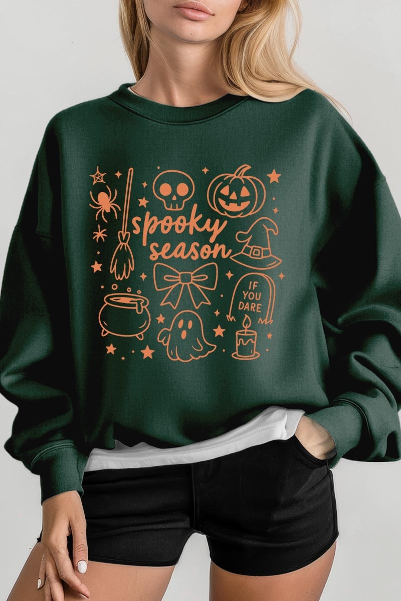 UL180-E3141 Halloween Doodle Graphic Sweatshirt $20