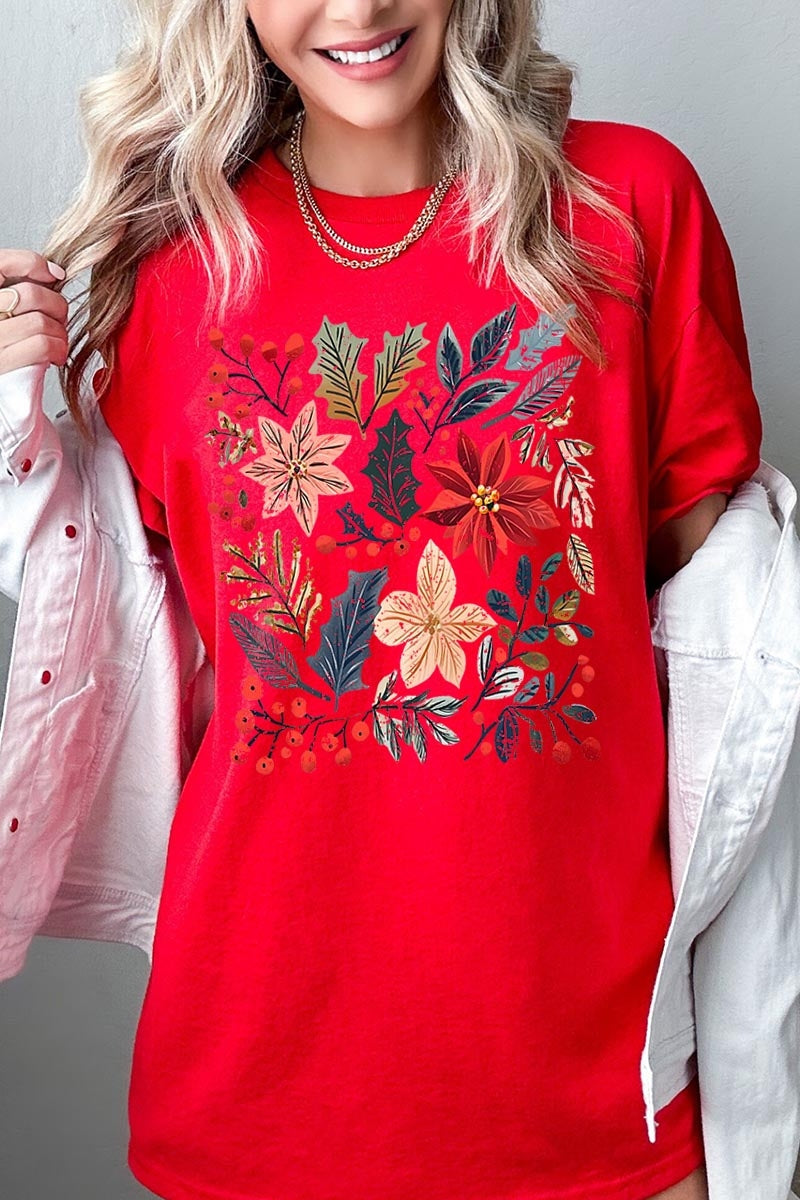 5000P-E3186 Floral Christmas Graphic Plus Heavy Cotton Tee $12.75