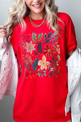 5000P-E3186 Floral Christmas Graphic Plus Heavy Cotton Tee $12.75