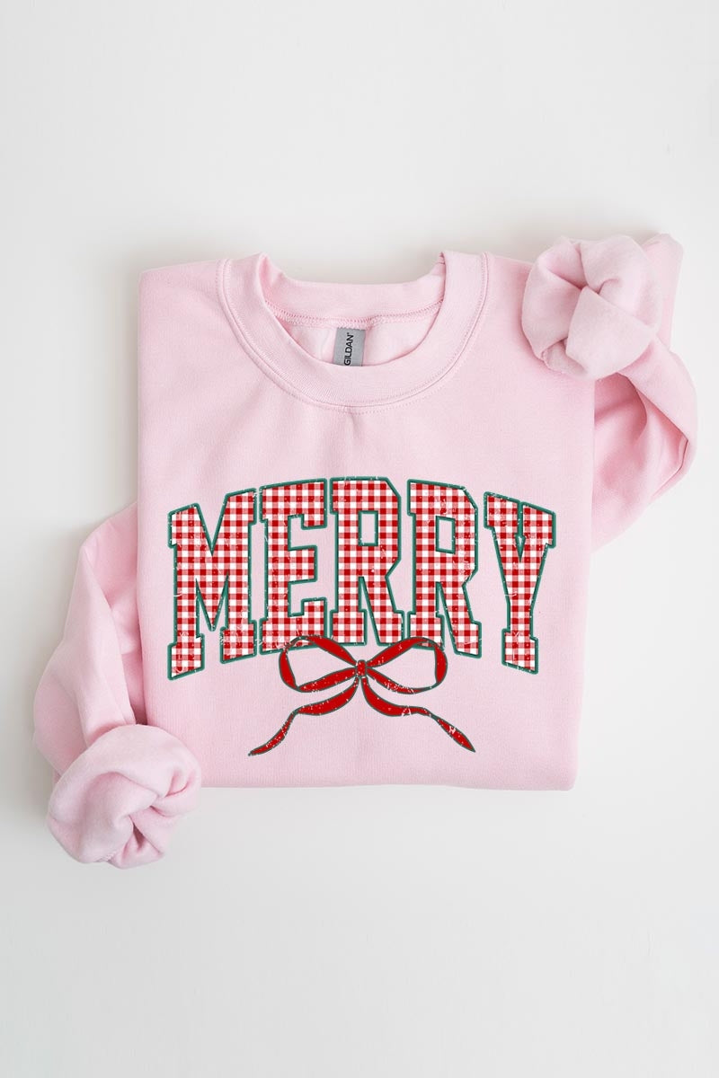 UL180-E3206 Plaid Merry Christmas Bow Graphic Sweatshirt $20