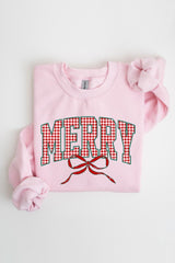 UL180-E3206 Plaid Merry Christmas Bow Graphic Sweatshirt $20