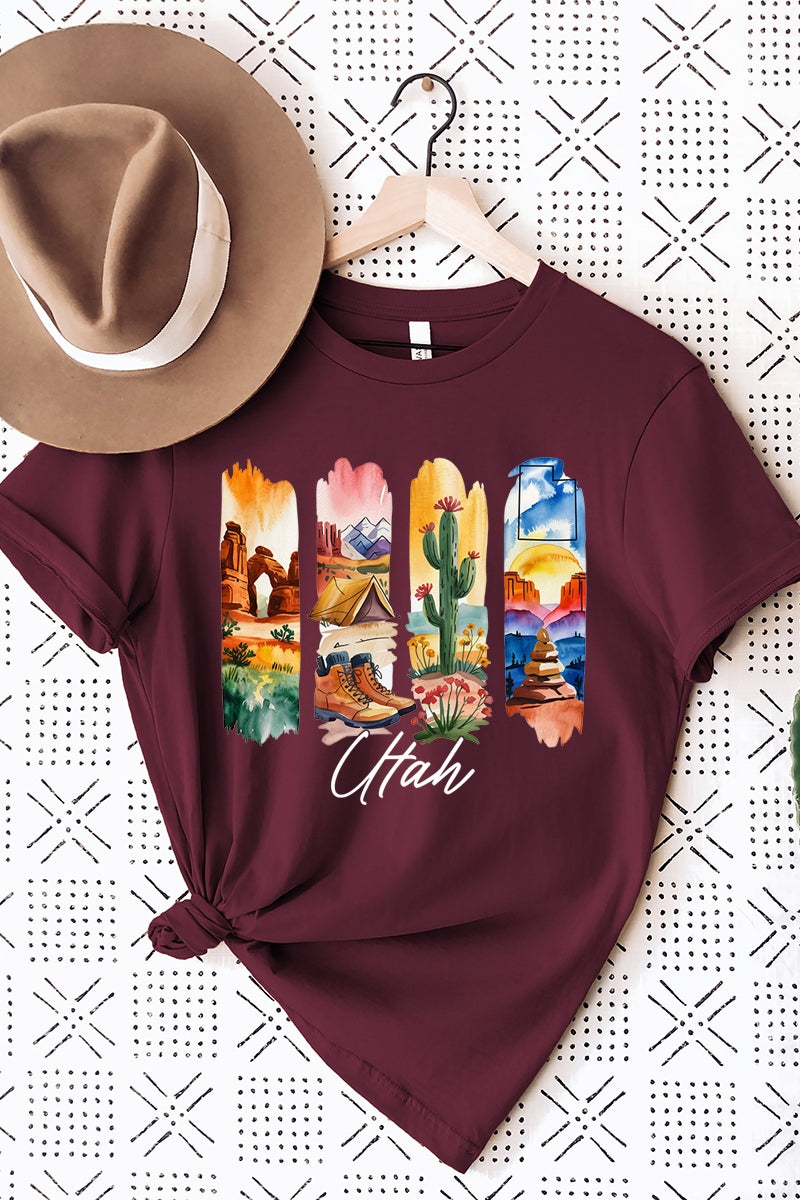 US3001P-E3061UT Utah State Brushstroke Graphic Plus Tee $16