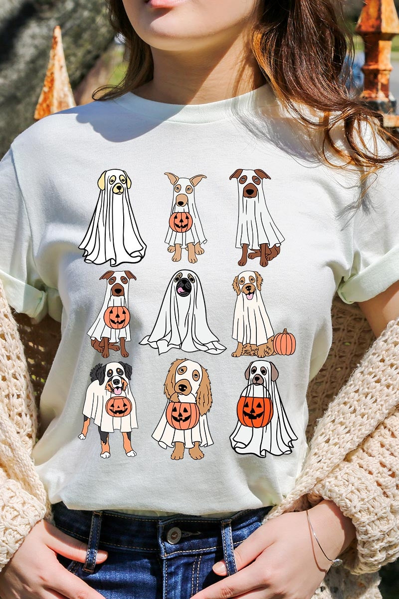 US3001P-E3106 Halloween Ghost Dog Graphic Plus Tee $16