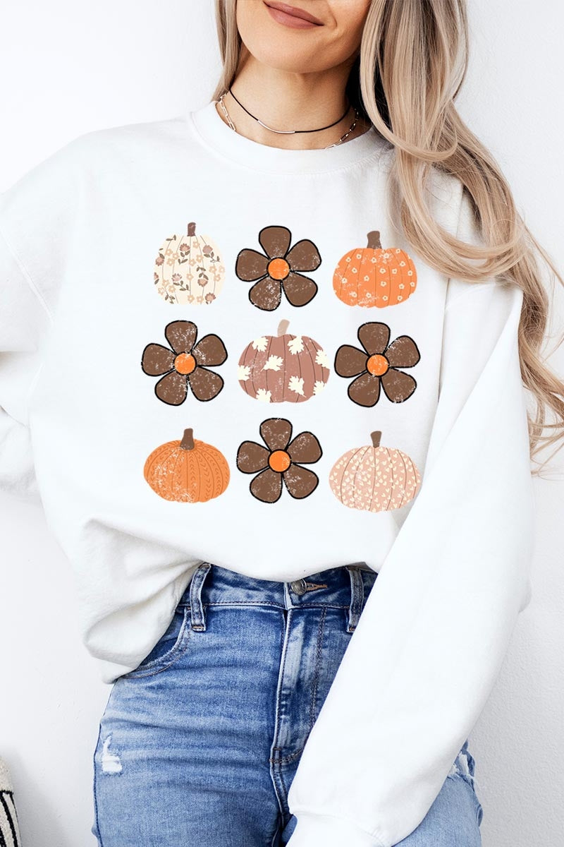 UL180-E3117 Pumpkins & Flowers Fall Graphic Sweatshirt $20
