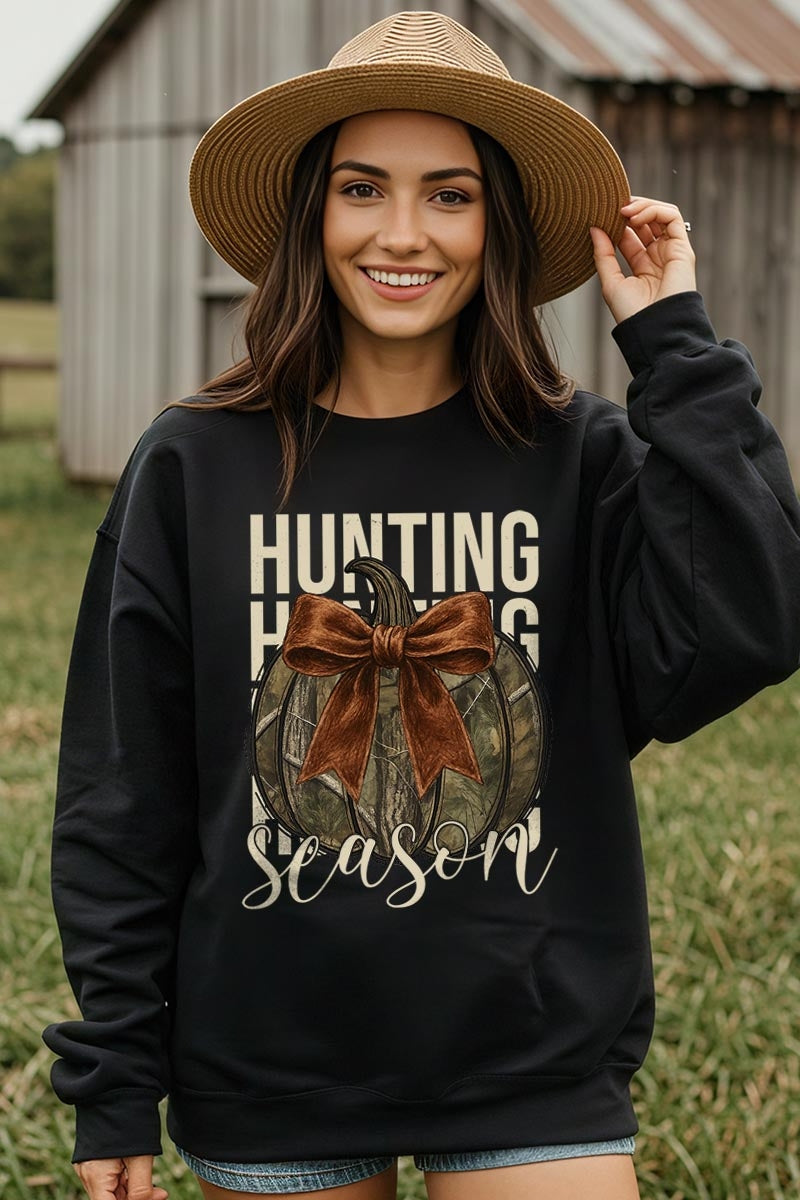 UL180-E3190 Hunting Pumpkin Bow Graphic Sweatshirt $20