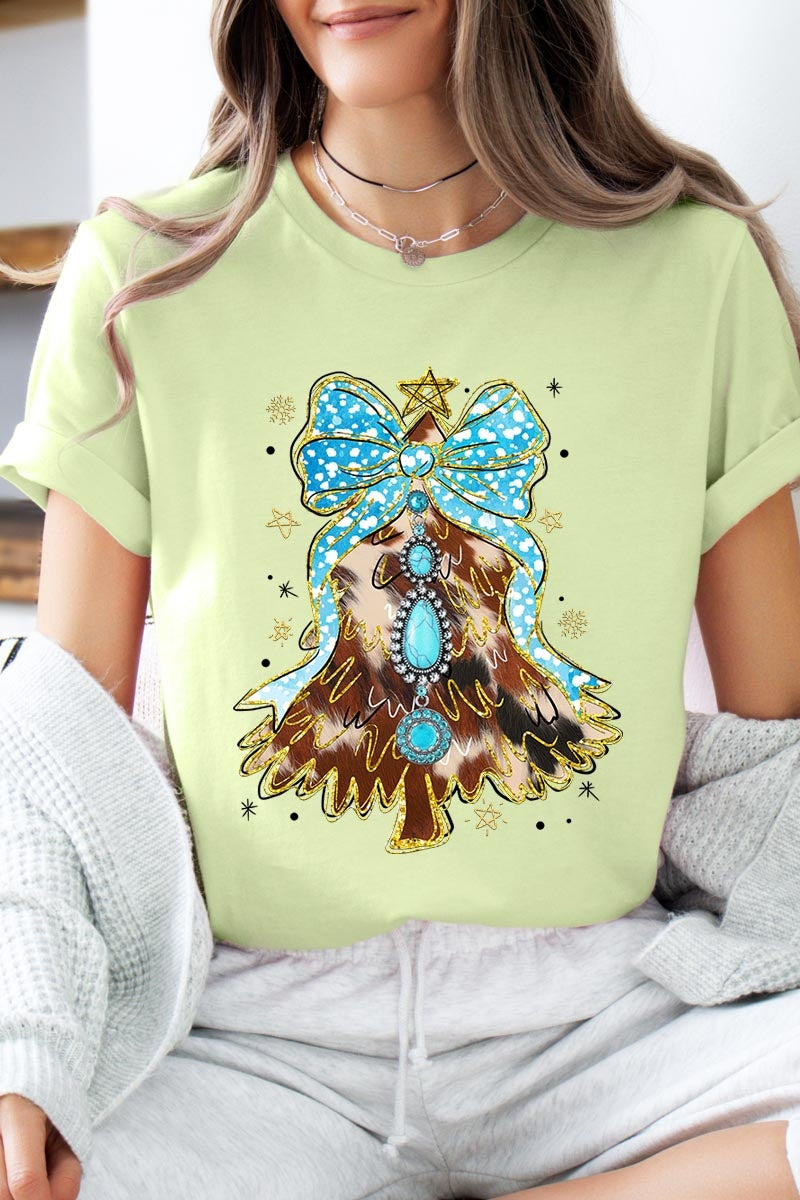 US3001P-E3184 Turquoise Christmas Tree Graphic Plus Tee $16