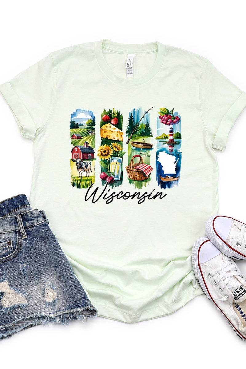 US3001-E3061WI Wisconsin State Brushstroke Graphic Tee $12.5