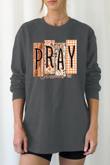 UL240P-E3166 Pray Fall Christian Graphic Plus Long Sleeve Tee $17