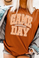 US3001-E3129 Orange Gingham Game Day Graphic Tee $12.5
