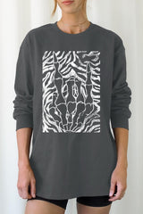 UL240P-E3177 Skeleton Hands Zebra Graphic Plus Long Sleeve Tee $17