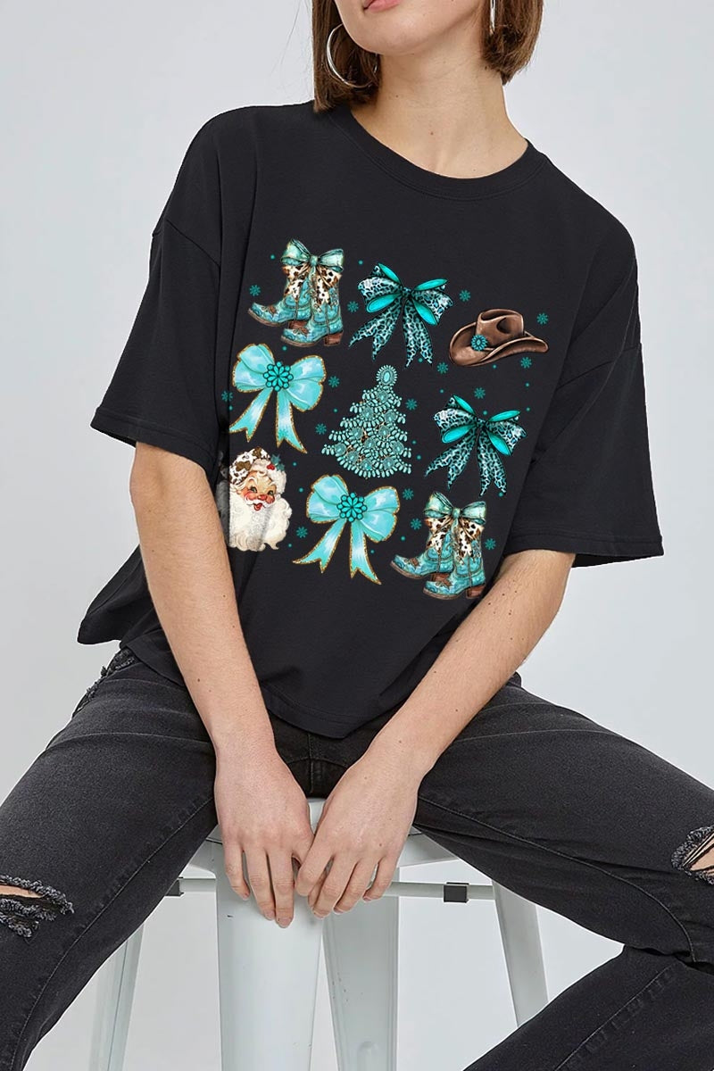 CTS-E3180 Western Christmas Graphic Relaxed Crop Top $11