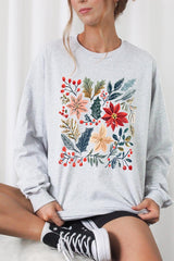 UL240P-E3186 Floral Christmas Graphic Plus Long Sleeve Tee $17