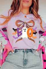 US3001P-E3120 Boo Brushstroke Bow Graphic Plus Tee $16
