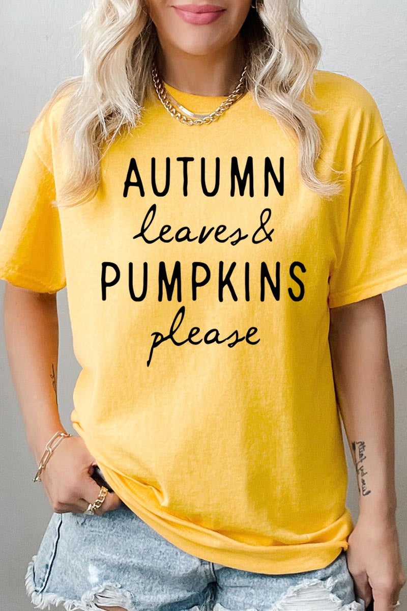 5000P-E3158 Autumn Leaves Pumpkins Graphic Plus Heavy Cotton Tee $12.75