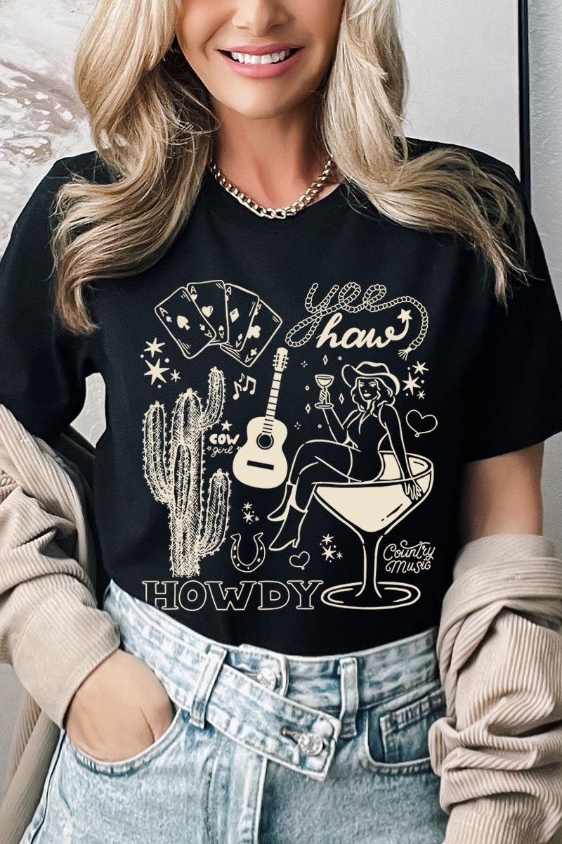 US3001-E3097 Cowgirl Country Music Graphic Tee $12.5