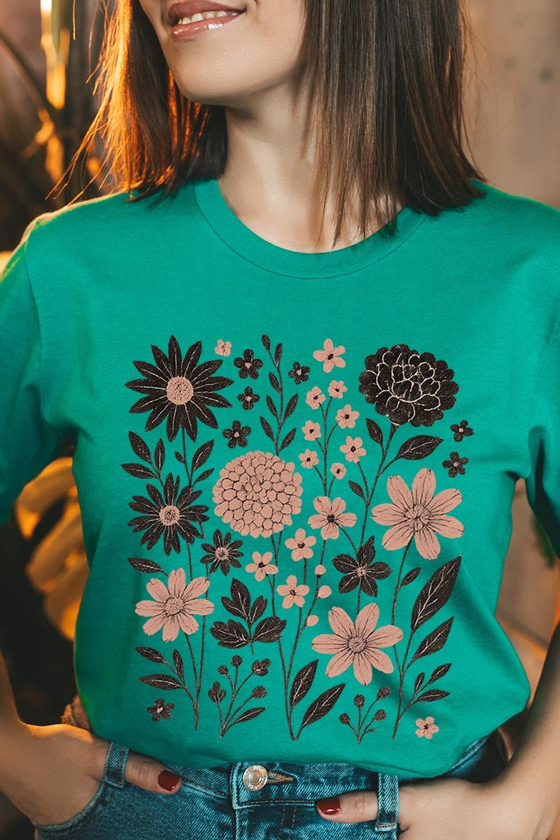 US3001-E3178 Fall Floral Garden Graphic Tee $12.5