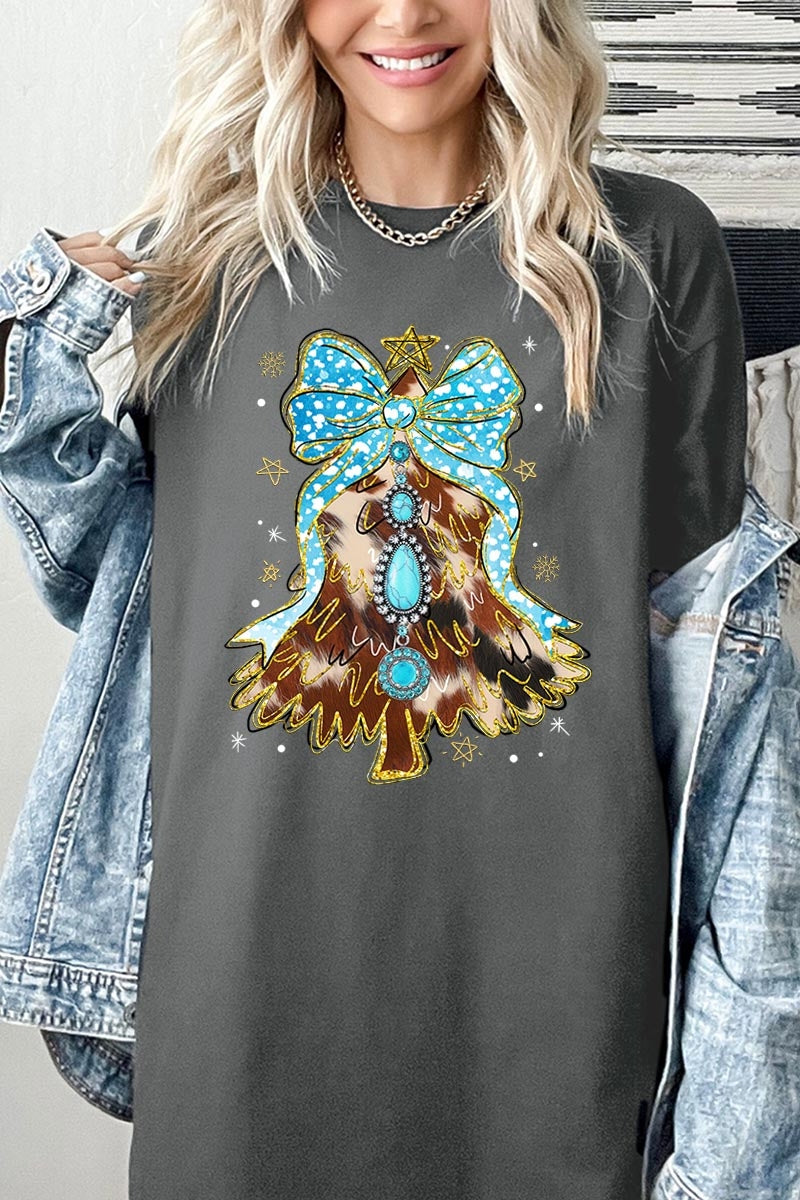 5000P-E3184 Turquoise Christmas Tree Graphic Plus Heavy Cotton Tee $12.75