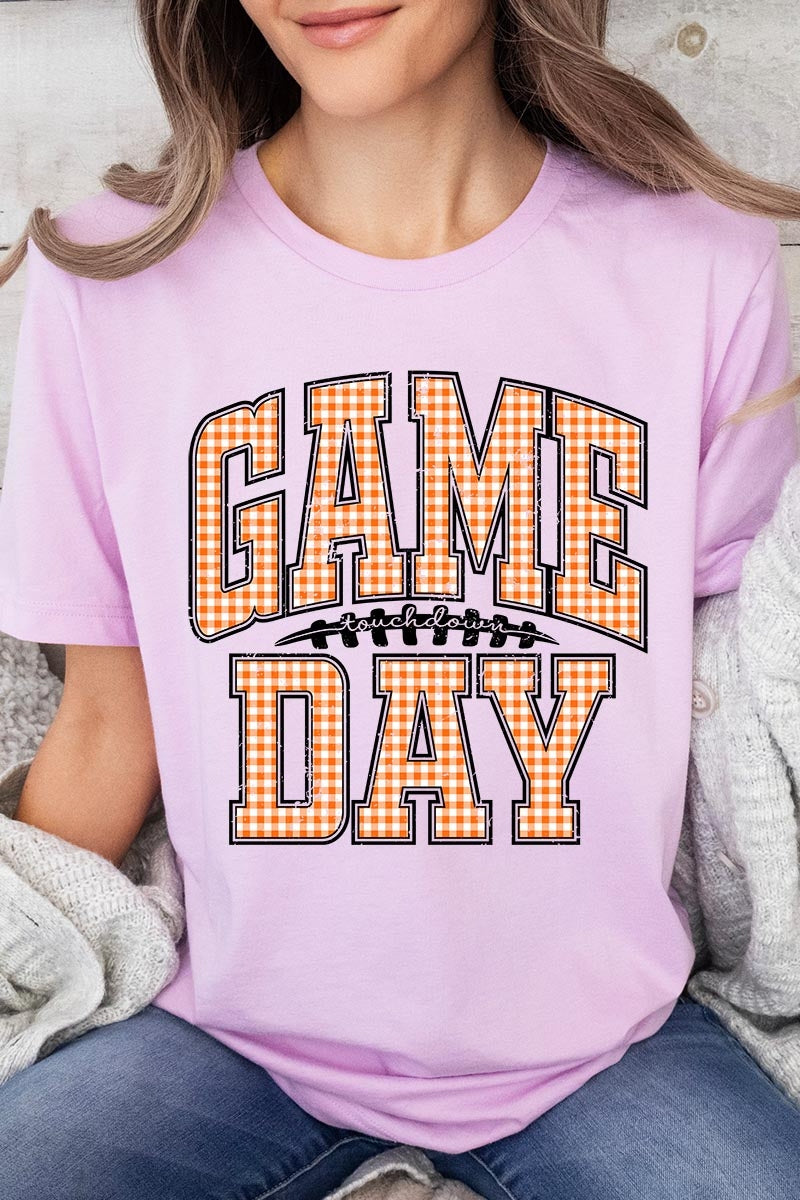 US3001P-E3129 Orange Gingham Game Day Graphic Plus Tee $16