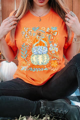 US3001-E3153 Floral Pumpkin Stack Graphic Tee $12.5