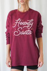 UL240-E3199 Howdy Santa Graphic Long Sleeve Tee $13.75