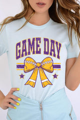 US3001P-E3063 Purple Game Day Football Bow Graphic Plus Tee $16