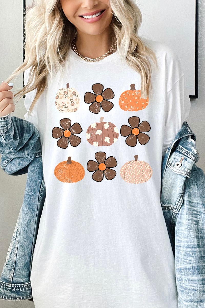 5000P-E3117 Pumpkins & Flowers Fall Plus Heavy Cotton Tee $12.75