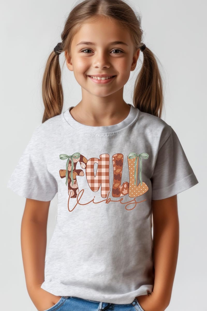 US3001Y-E3071Z Fall Vibes Rustic Script Kids Graphic Tee $11