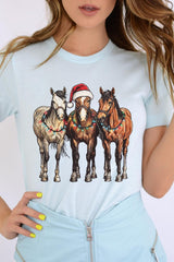 US3001P-E3182 Christmas Horses Graphic Plus Tee $16