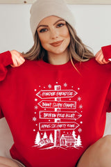 UL180P-E3189 Ski Lodge Signs Graphic Plus Sweatshirt $25