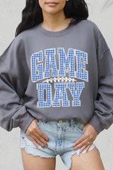 UL180P-E3130 Blue Gingham Game Day Graphic Plus Sweatshirt $25
