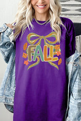 5000-E3121 Fall Brushstroke Bow Graphic Heavy Cotton Tee $9